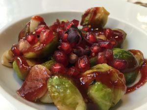 Brussel sprouts in pomegranate and gooseberry  at El Vergel Veggie Restaurant in Tarragona