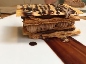 chocolate and coffee milefeuile  at El Vergel Veggie Restaurant in Tarragona
