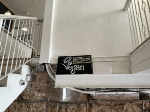 Top of the stairs  at El Vergel Veggie Restaurant in Tarragona