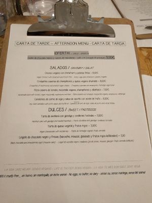A Daily menu at El Vergel Veggie Restaurant in Tarragona