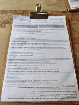 Carta at El Vergel Veggie Restaurant in Tarragona