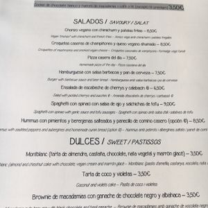 menu at El Vergel Veggie Restaurant in Tarragona