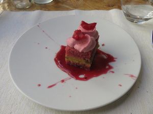 Rasberry cake  at El Vergel Veggie Restaurant in Tarragona