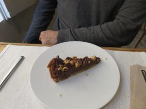 Chocolate, nut cake at El Vergel Veggie Restaurant in Tarragona