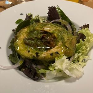 Ensalada de aguacate asado con Heura  at El Vergel Veggie Restaurant in Tarragona