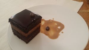 Tarta Opera
Black chcolate and coffe cake. Tasty and easy to digest! at El Vergel Veggie Restaurant in Tarragona