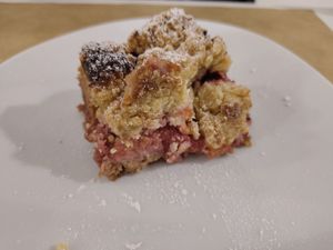 Plum crumble at El Vergel Veggie Restaurant in Tarragona