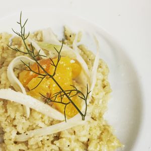 Risotto de hinojo y naranja at El Vergel Veggie Restaurant in Tarragona