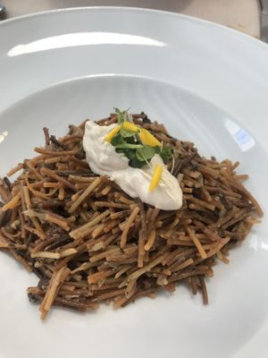 Rice pasta at El Vergel Veggie Restaurant in Tarragona