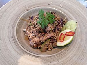 Smoked tofu + quinoa stir-fry at La Hierba Luisa Cocina de la Huerta in Gran Canaria