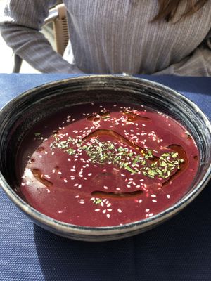 Purple carrot soup at La Hierba Luisa Cocina de la Huerta in Gran Canaria