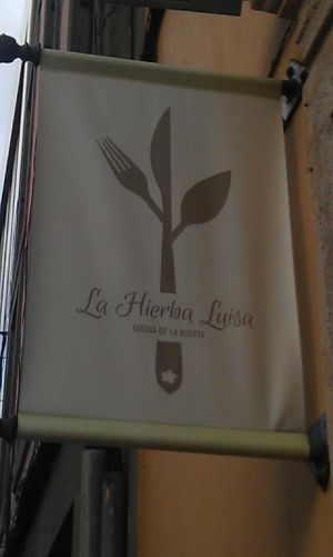 The sign at La Hierba Luisa Cocina de la Huerta in Gran Canaria