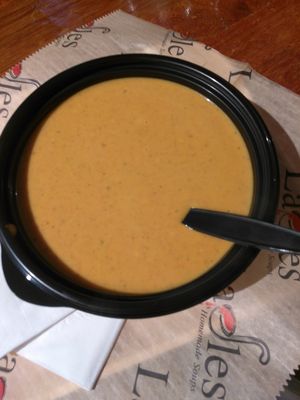 Coconut curry pumpkin soup at Ladles in Charleston