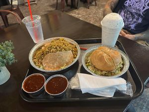 Full Jikoni Kush Pocket w/ Tamu, KUKU Sandwich (Tastes Like Chicken) *I added lettuce, avocado & bacun & Sukari (tastes like almond joy) milkshake   at Jikoni Cafe at The House of Consciousness in Norfolk