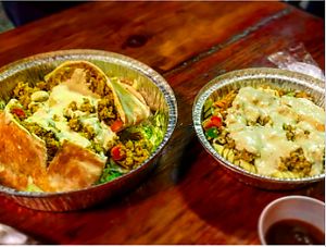 Jibini pocket and Pasta Bowl at Jikoni Cafe at The House of Consciousness in Norfolk