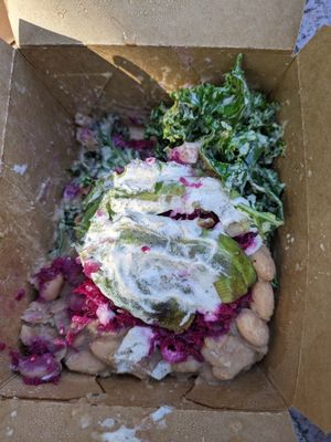 Sorry we started eating this it was soooo delicious, the bean salad is a must! at Raw Fresno in Fresno