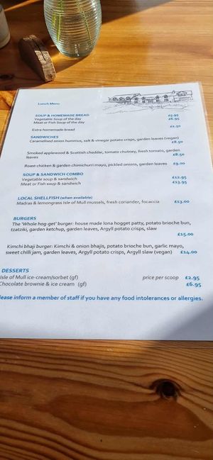 Menu (Sept 2025) at Argyll Hotel Restaurant in Isle Of Iona