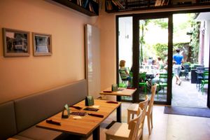 lounge area and outdoor seating at My Heart Beats Vegan in Karlsruhe