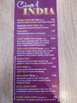 The indian specials menu at My Heart Beats Vegan in Karlsruhe