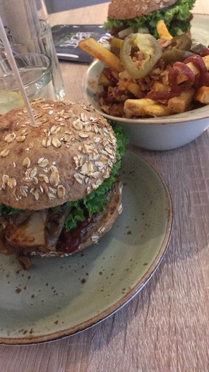 bbq burger with tex mex chips at My Heart Beats Vegan in Karlsruhe