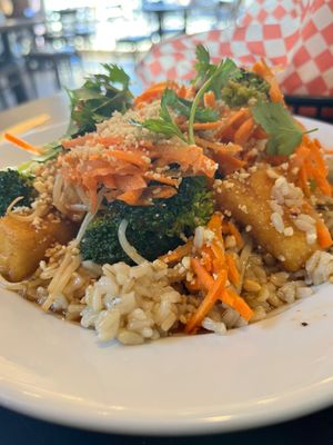 Thai rice bowl, delicious at Democracy* in Hamilton