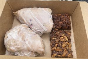 Blueberry lemon scones and walnut squares  at Democracy* in Hamilton