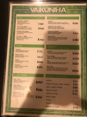 Menú 2018 at Vaikuntha Resto in Salta