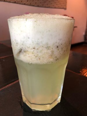 Lemonade with ginger, mint, pear at Vaikuntha Resto in Salta