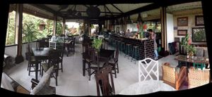 panorama of the inside of the restaurant at Elephant Cafe in Ubud