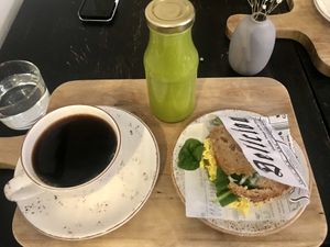 Breakfast deal (smoothie&scrambled tofu sandwich&cofee) at Fern & Fika in Stockholm