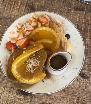 Pancakes with maple syrup  at Fern & Fika in Stockholm