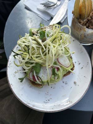 Open sandwich with cashew cream cheese and avo  at Fern & Fika in Stockholm