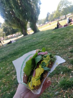 Scrambled tofu sandwich, think it's gluten-free at Fern & Fika in Stockholm