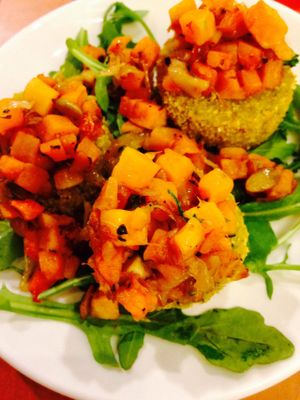 Butternut polenta bites- amazing at Native Foods Cafe in Falls Church