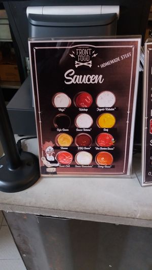 many sauces available at Front Food in Linz