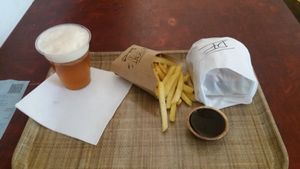 double front burger, fries and beer😄the burger could not be captured because I ate it before shooting photo :-) at Front Food in Linz