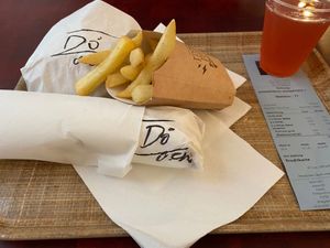 Rhubarb limo, Döner, Döner Wrap and fries at Front Food in Linz