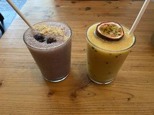 Cranberry shake and mango/passionfruit shake: quite nice, but a bit watery. at GYS - Voorstraat in Utrecht