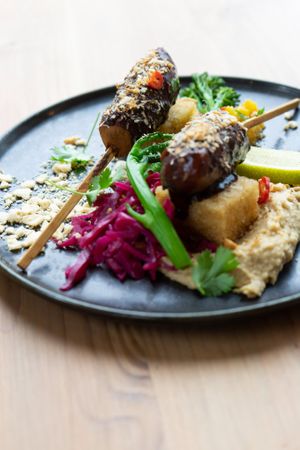 Saté with peanut hummus and sticky rice at GYS - Voorstraat in Utrecht