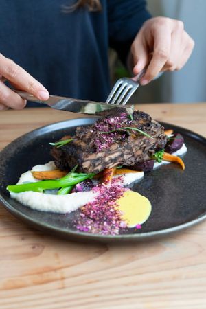 Shroom steak made out of 3 type of mushroom at GYS - Voorstraat in Utrecht