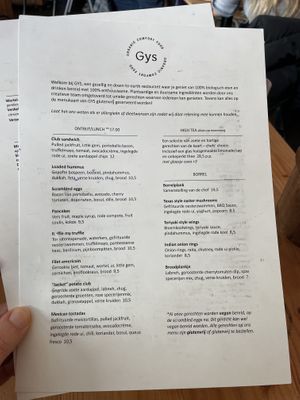 Menu  at GYS - Voorstraat in Utrecht
