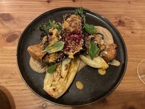 Amazing aubergine: nice umami and spicy taste, but lacked protein (only rice and a little bit of sesame). at GYS - Voorstraat in Utrecht