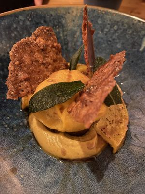 Pumpkin dessert: tasty, but the pumpkin peel was too hard to chew. at GYS - Voorstraat in Utrecht