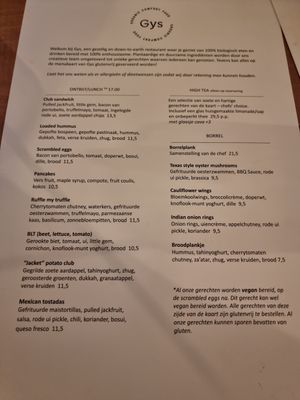 Menu at GYS - Voorstraat in Utrecht