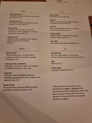 Menu at GYS - Voorstraat in Utrecht