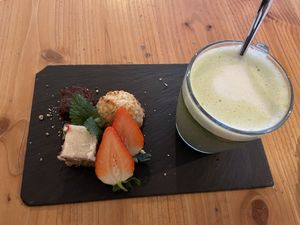 Matcha latte and sweets  at GYS - Voorstraat in Utrecht