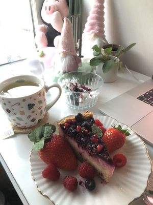 Cheesecake (added my own strawberries, raspberries and whipped cream).  at GYS - Voorstraat in Utrecht