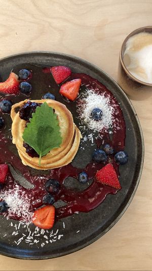 Pancakes: in my opinion the most boring dish they offer. While they’re fluffy they’re also dry and taste just like flour and oil. The pancakes seem to be unsweetened  at GYS - Voorstraat in Utrecht