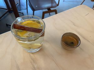 Immunitea (nice and fresh) and espresso (very small, but good)  at GYS - Voorstraat in Utrecht