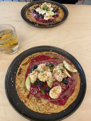 Pancakes: quite good, but the dough was different than I’m used to. I think they used some chickpea flour, which made the structure a bit solid  at GYS - Voorstraat in Utrecht